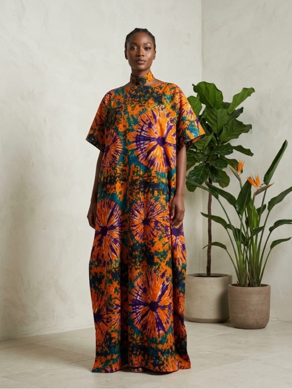 Orange and Purple African Side Slit Down Maxi Gown